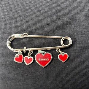 Coach Safety Pin 2 1/8" Silver Red